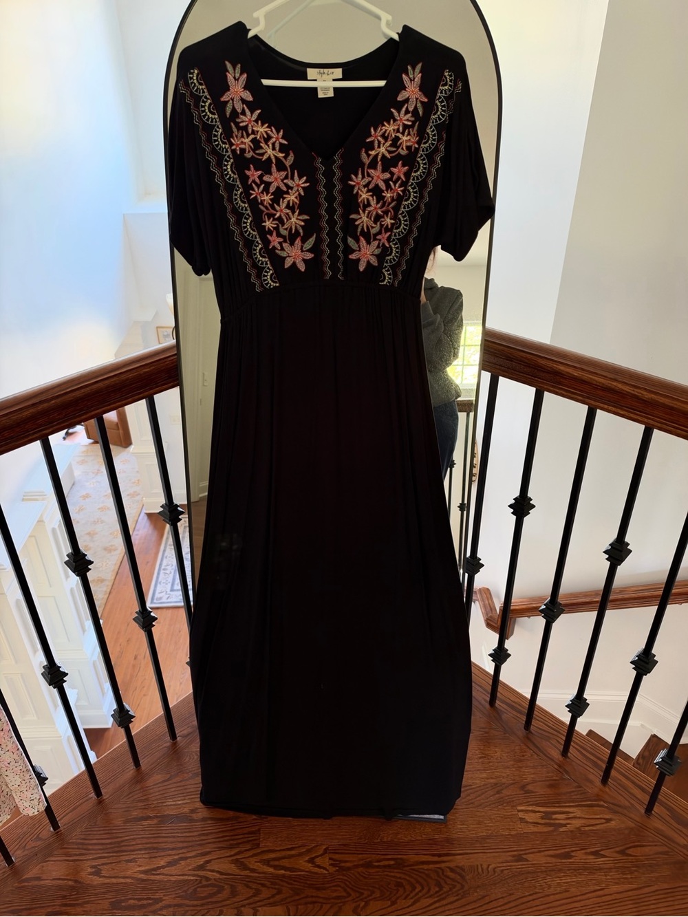 Style & Co. Black Maxi Dress with Pink Floral Embroidery